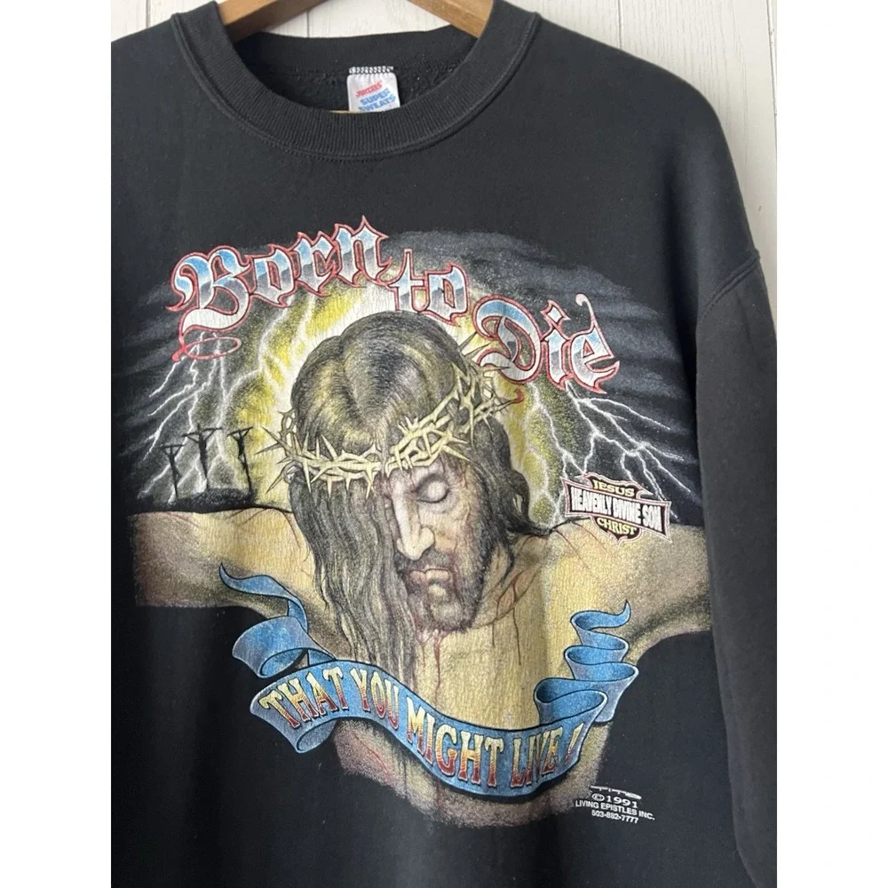 Vintage 90's Living Epistles Sweatshirt double Sided Jesus Harley 1991 Black